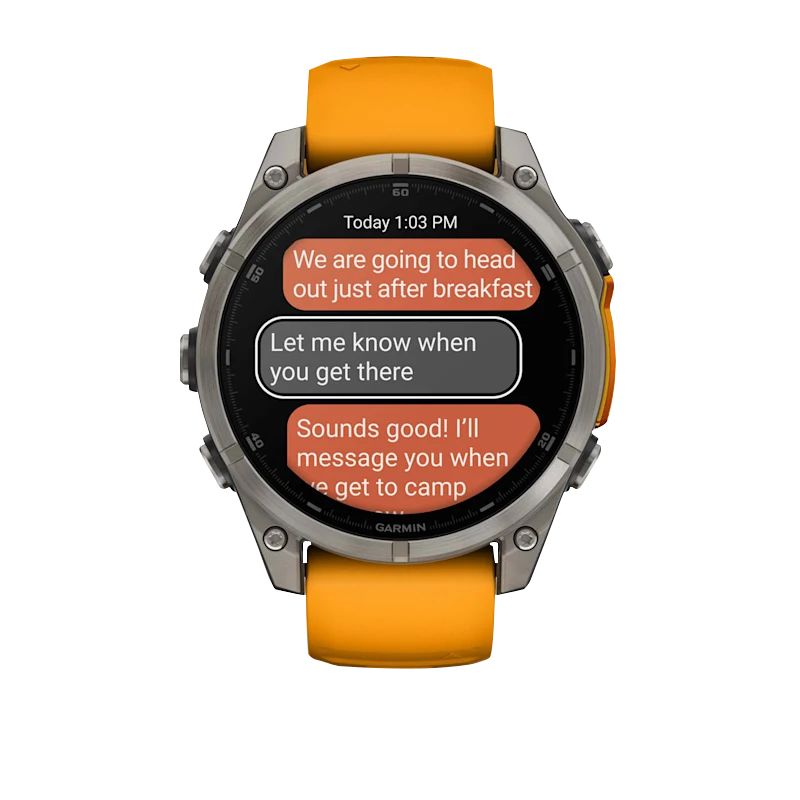 Garmin Fenix 8 smartwatch, 47 mm AMOLED Sapphire, titanium case, Spark Orange/Graphite silicone band
