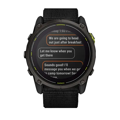 Garmin Enduro 3 Black smartwatch with round touchscreen display and black fabric strap