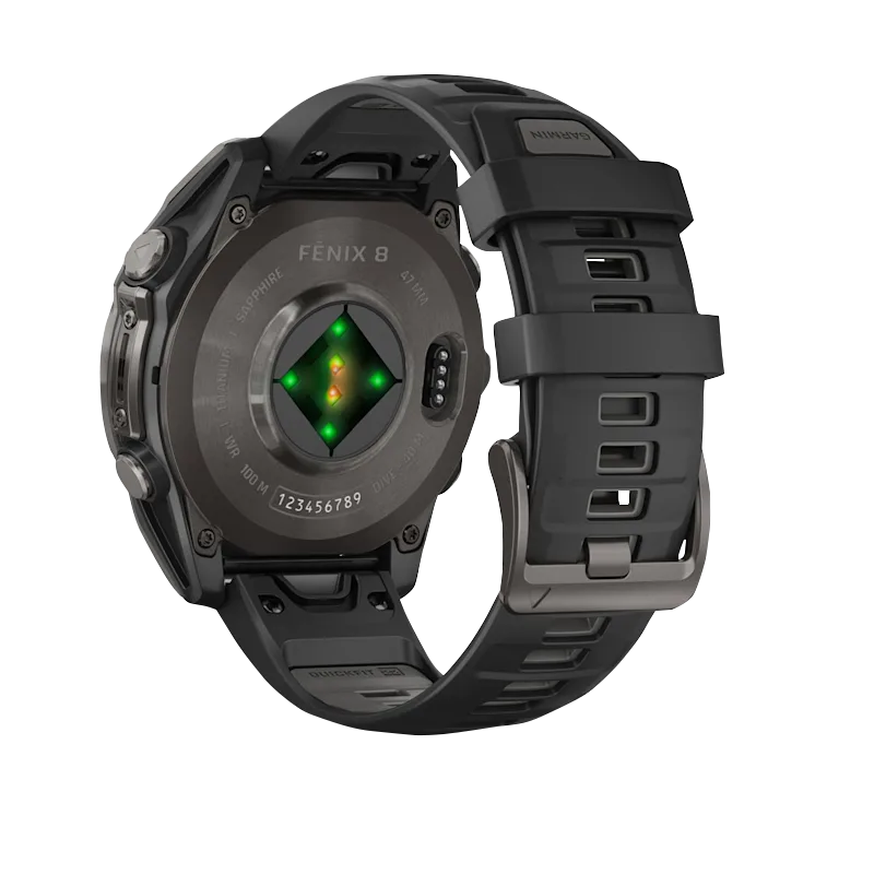 Garmin Fenix 8 smartwatch, 47 mm, carbon gray DLC titanium with black/pebble gray silicone band