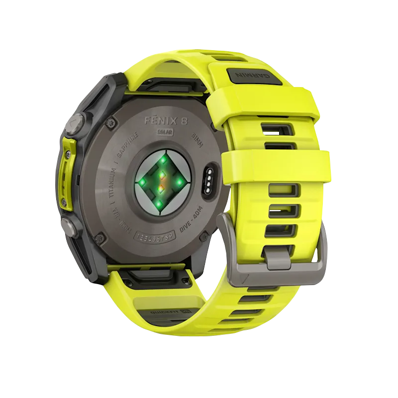 Garmin Fenix 8 smartwatch, 51mm solar sapphire titanium case, AMP yellow/graphite silicone band