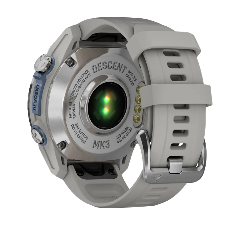 Garmin Descent Mk3 dive computer, 43 mm stainless steel case with fog gray silicone band