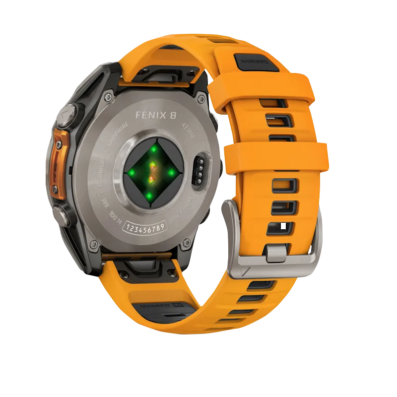 Garmin Fenix 8, 47 mm AMOLED Sapphire, Titanium with Spark Orange/Graphite Silicone Band (010-02904-10) by Garmin