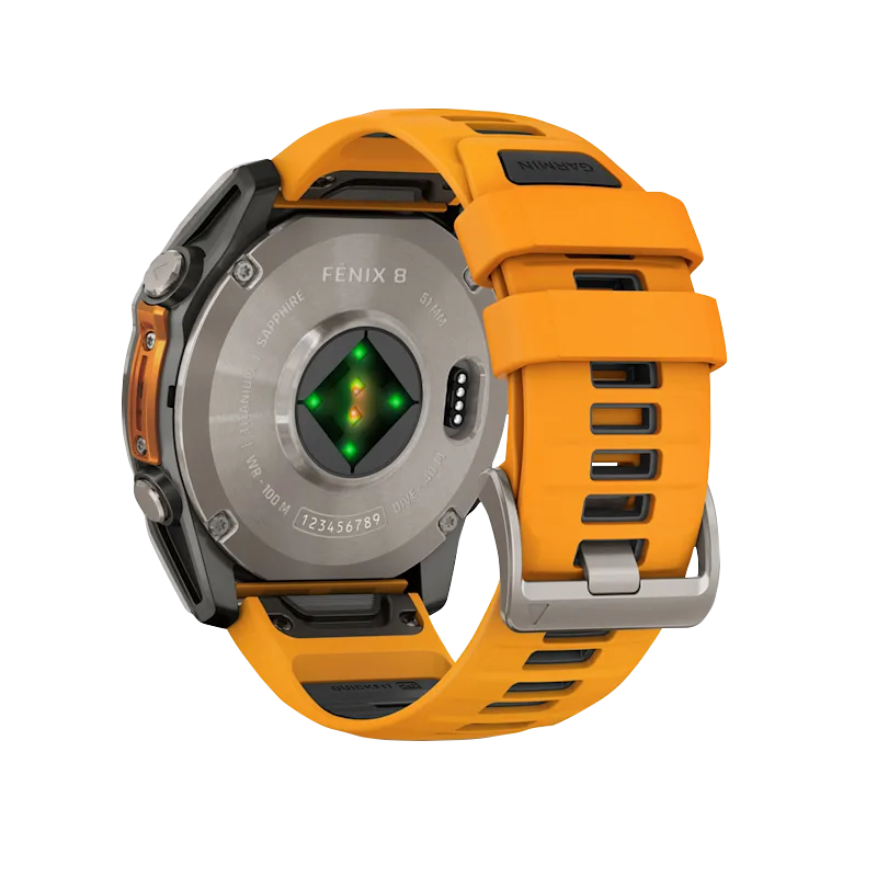 Garmin Fenix 8, 51 mm AMOLED Sapphire, Titanium with Spark Orange/Graphite Silicone Band (010-02905-10) by Garmin