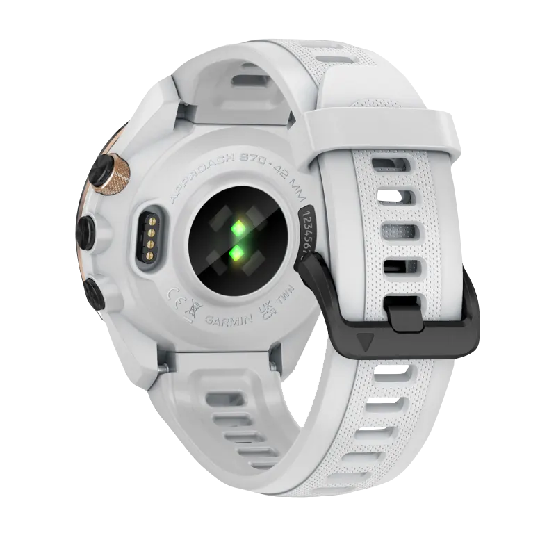 Garmin Approach S70 smartwatch, 42mm, white silicone band with black/peach ceramic bezel