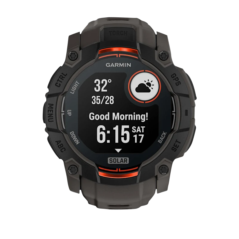 Garmin Instinct 3 Solar smartwatch, 50mm black case with charcoal band.