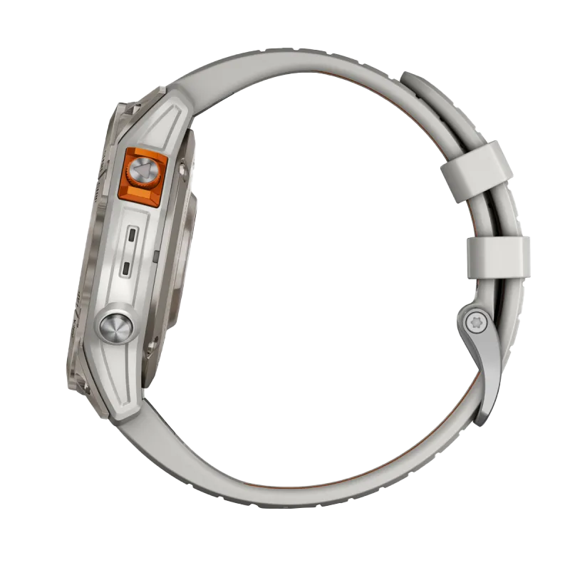 Garmin Fēnix 7 Pro Sapphire Solar smartwatch with titanium case and fog gray/ember orange band (010-02777-20)
