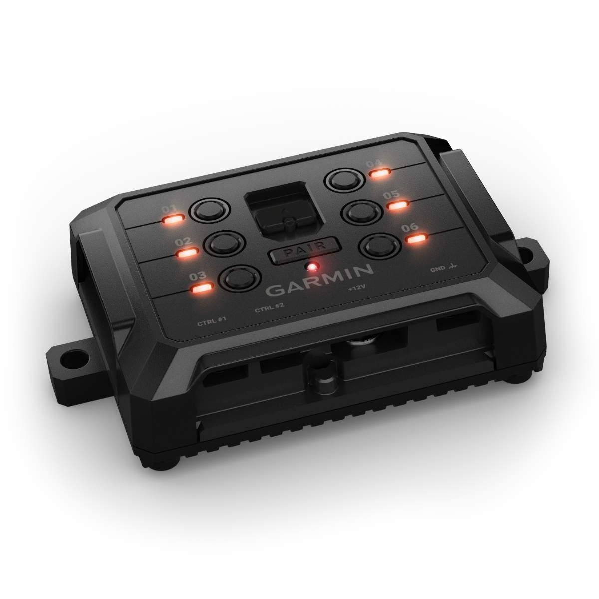 Garmin PowerSwitch 010-02466-00 black control panel with six illuminated buttons and PAIR button