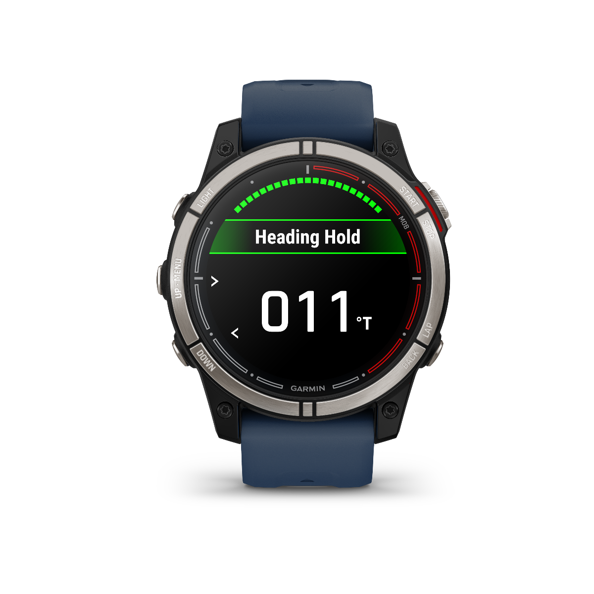 Quatix 7 Garmin marine GPS smartwatch, Standard Edition, blue strap; display shows Heading Hold and 011°