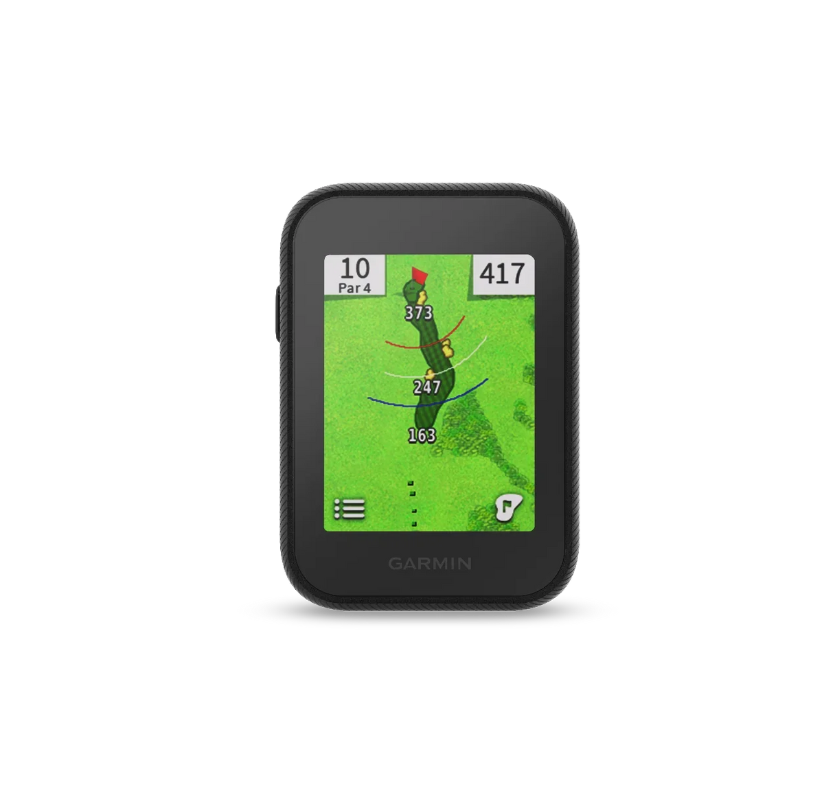 Garmin Approach G30 golf GPS device in black with screen showing hole layout and distances