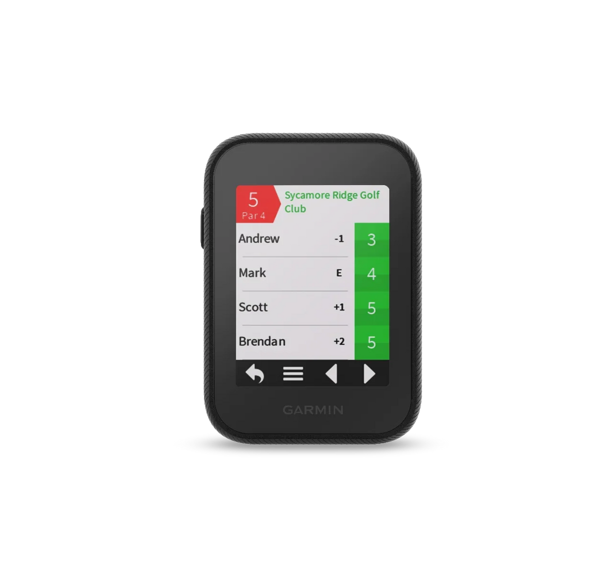 Garmin Approach G30 golf GPS device, black handheld with color scorecard display.