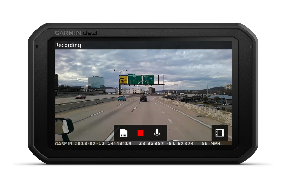 Garmin dezlCam 785LMT-S truck GPS navigator with 7-inch screen and recording overlay