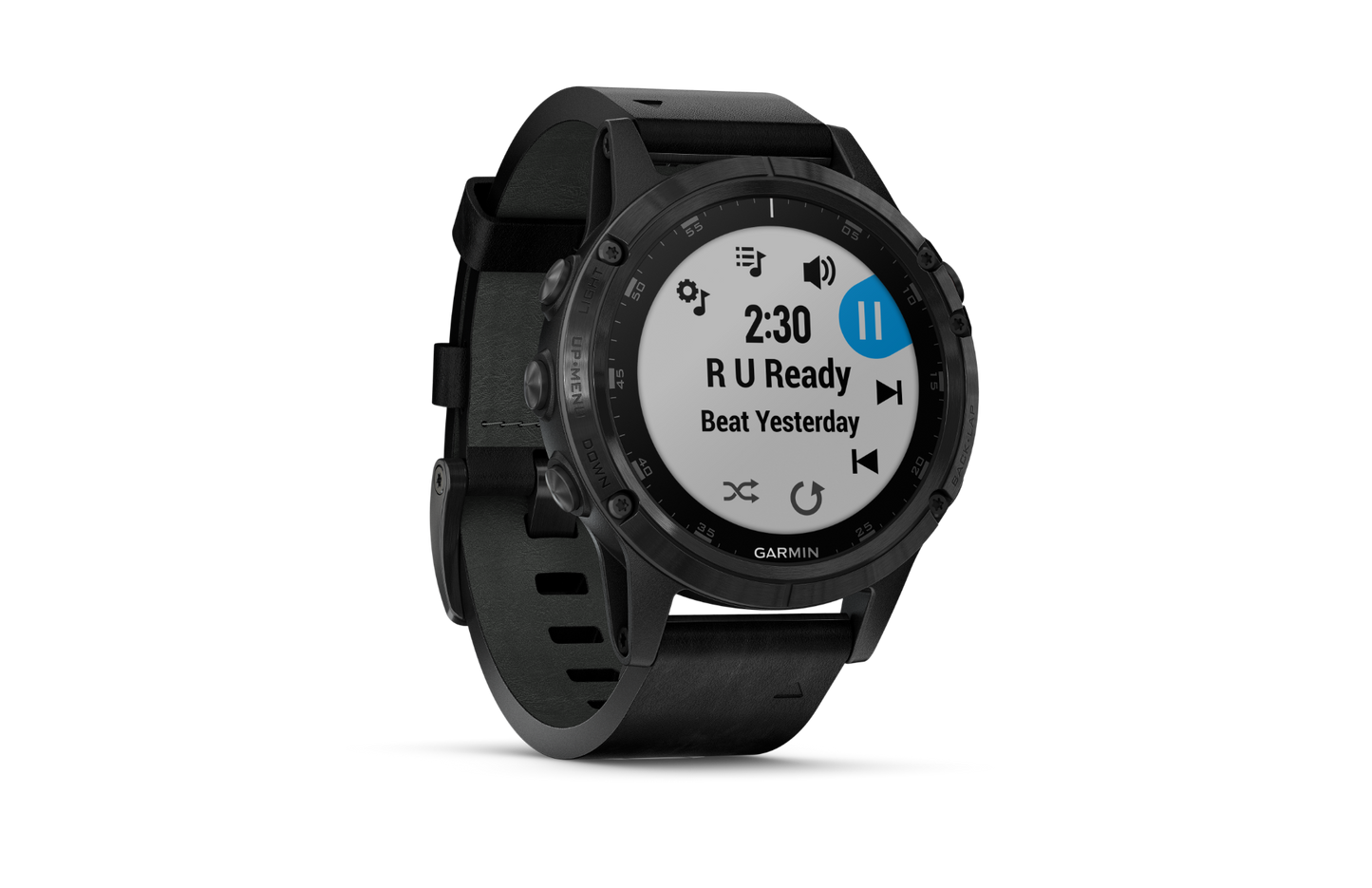 Garmin Fenix 5 Plus Sapphire smartwatch with black leather band