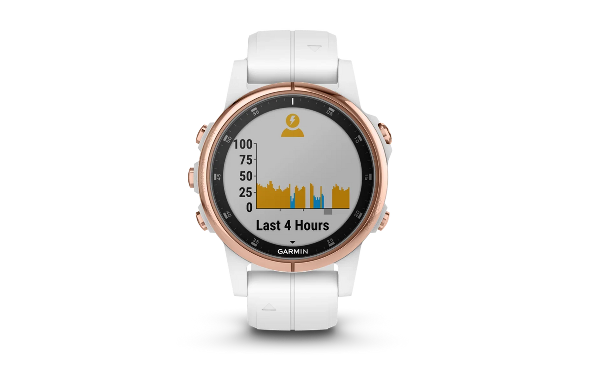 Garmin Fenix 5S Plus Sapphire Rose Goldtone smartwatch with Carrara White band