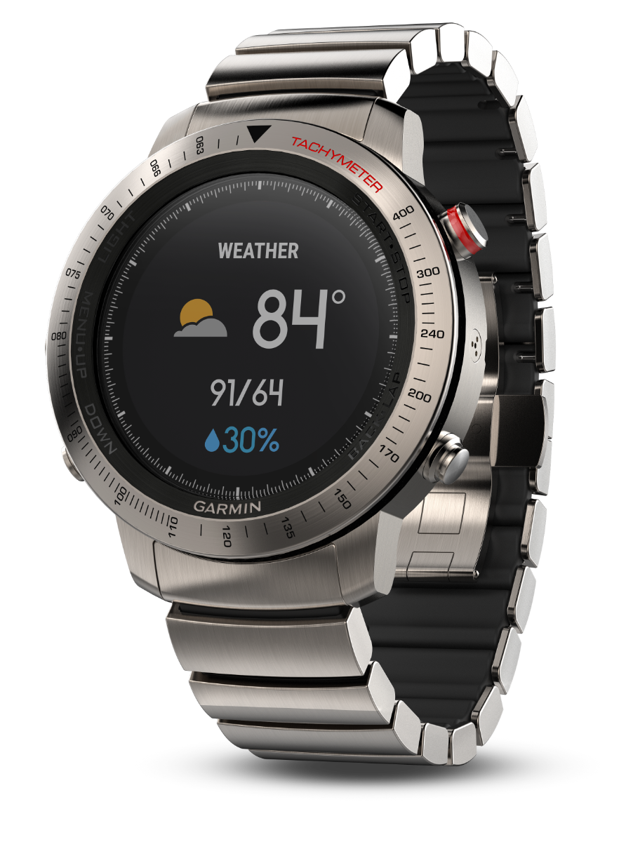 Garmin Fenix Chronos smartwatch with titanium hybrid band and silver-tone metal case