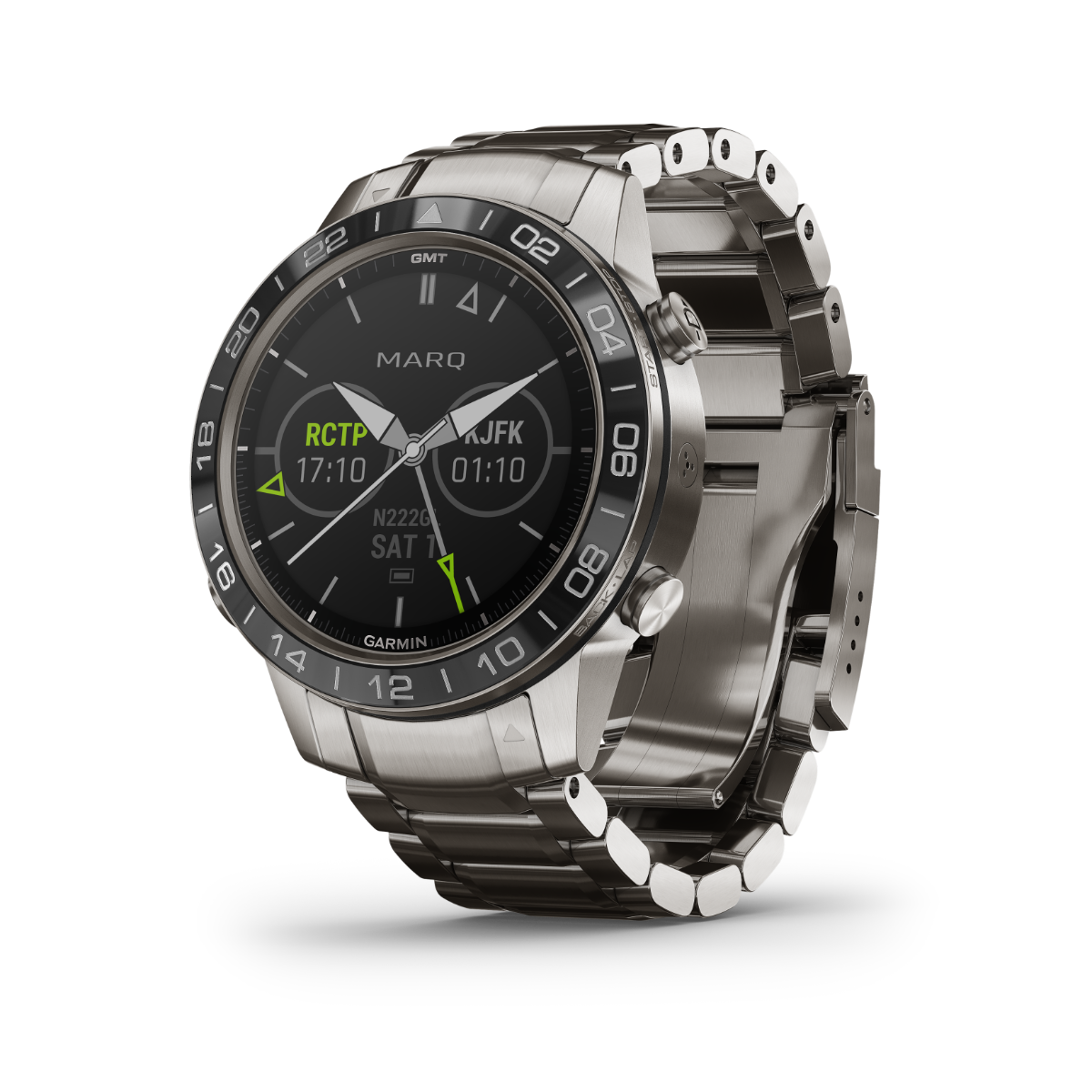 Garmin MARQ Aviator stainless steel smartwatch with GMT bezel and bracelet