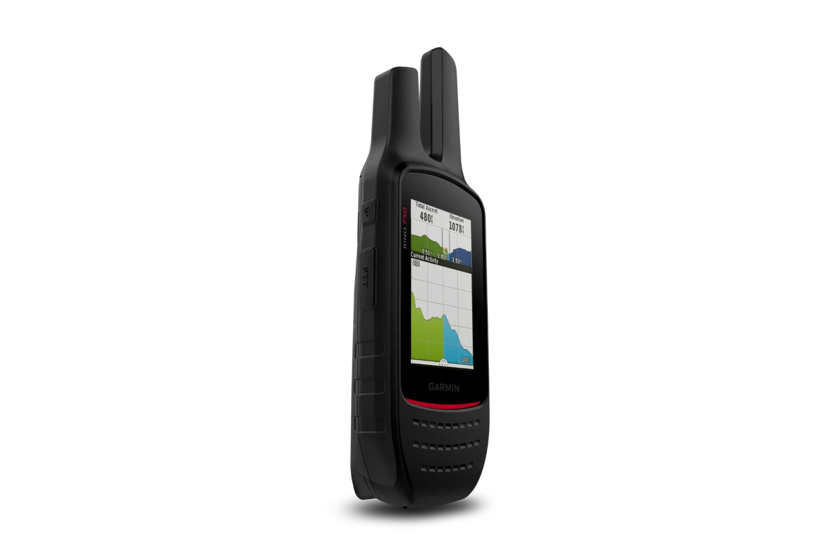 Garmin Rino 750 GPS and 2-way radio in black with map display, Canada model