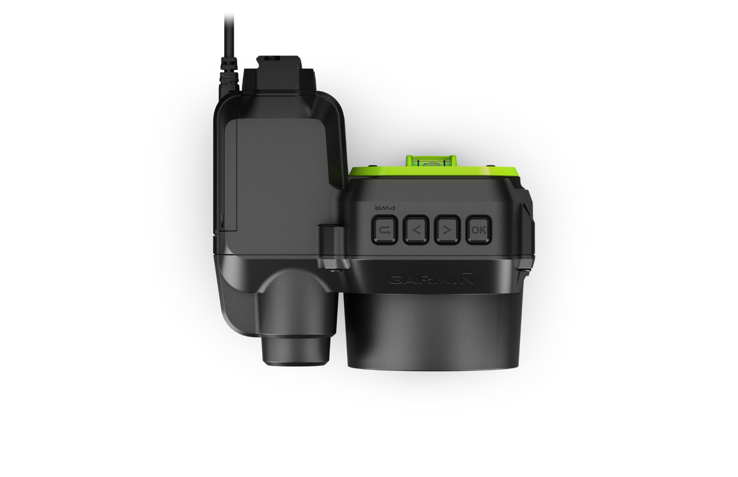 Garmin Xero Left-Handed A1i Bow Sight; black body with lime-green accent and visible control buttons.