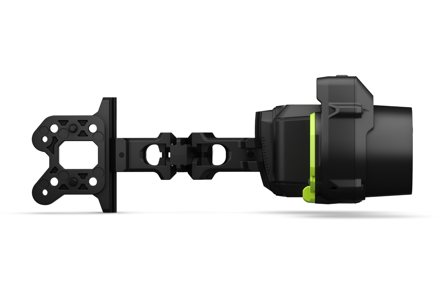 Garmin Xero Left-Handed A1i Bow Sight with lime-green accent, rugged housing, and mounting rail