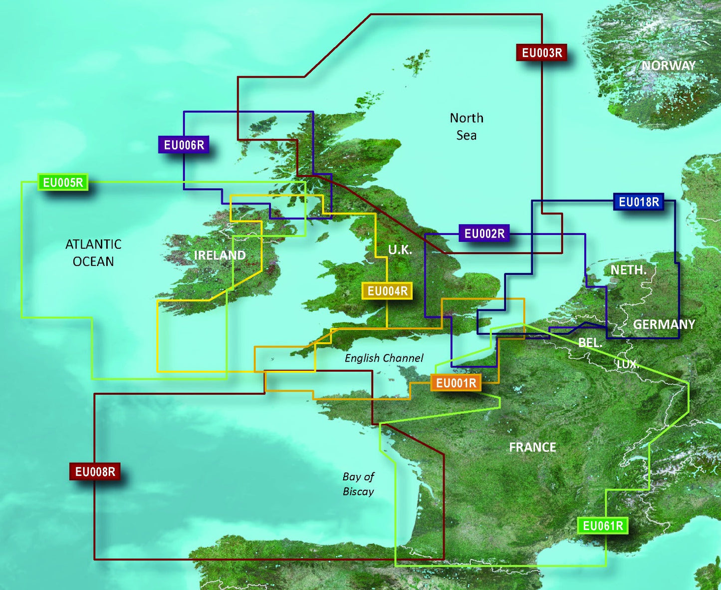 Garmin Bluechart G2 English Channel map card (010-C0760-20) showing UK, Ireland and France chart regions