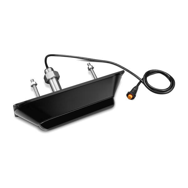 Garmin GT34UHD-TH 12-pin marine fish finder transducer, black with attached cable and orange connector
