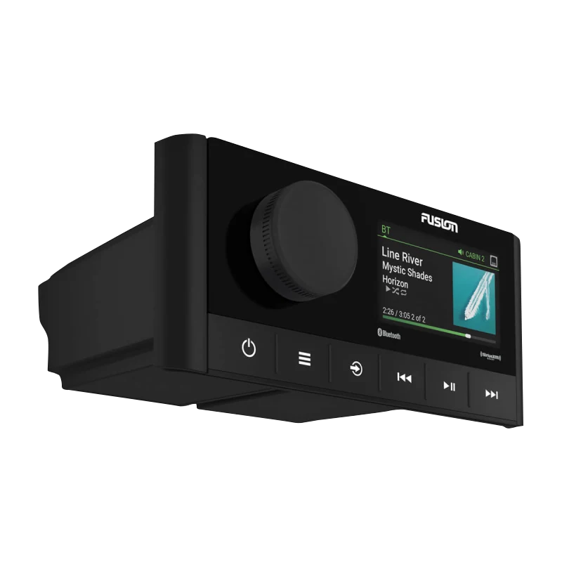 Garmin Fusion MS-RA210 marine stereo with black finish and LCD display