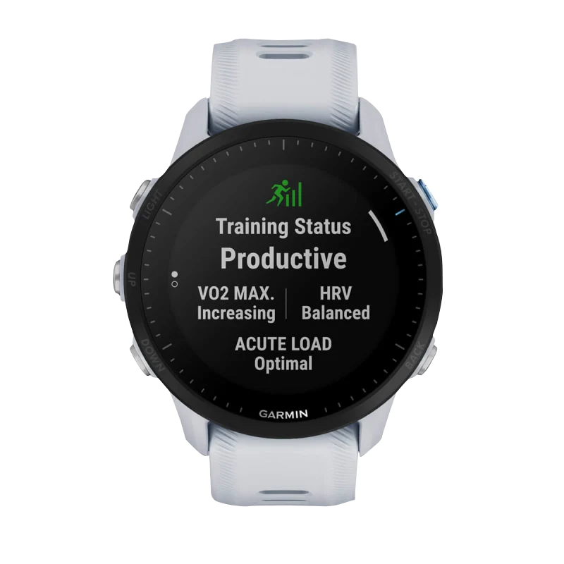 Garmin Forerunner 955 smartwatch, Whitestone with white strap, Garmin Certified Refurbished
