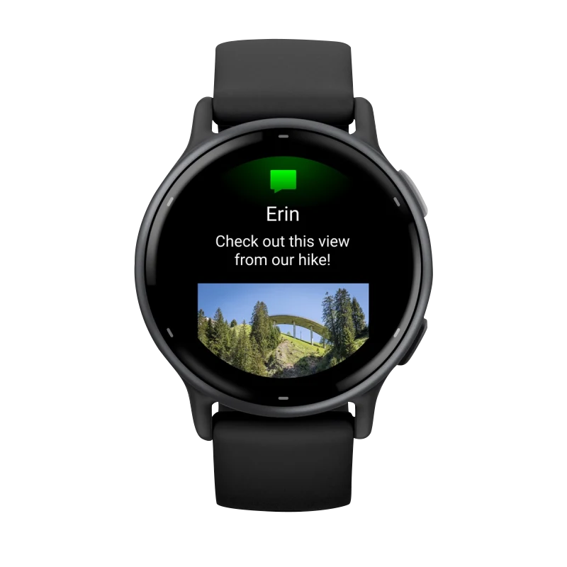 Garmin Vivoactive 5 smartwatch with slate aluminum bezel, black case and silicone band.
