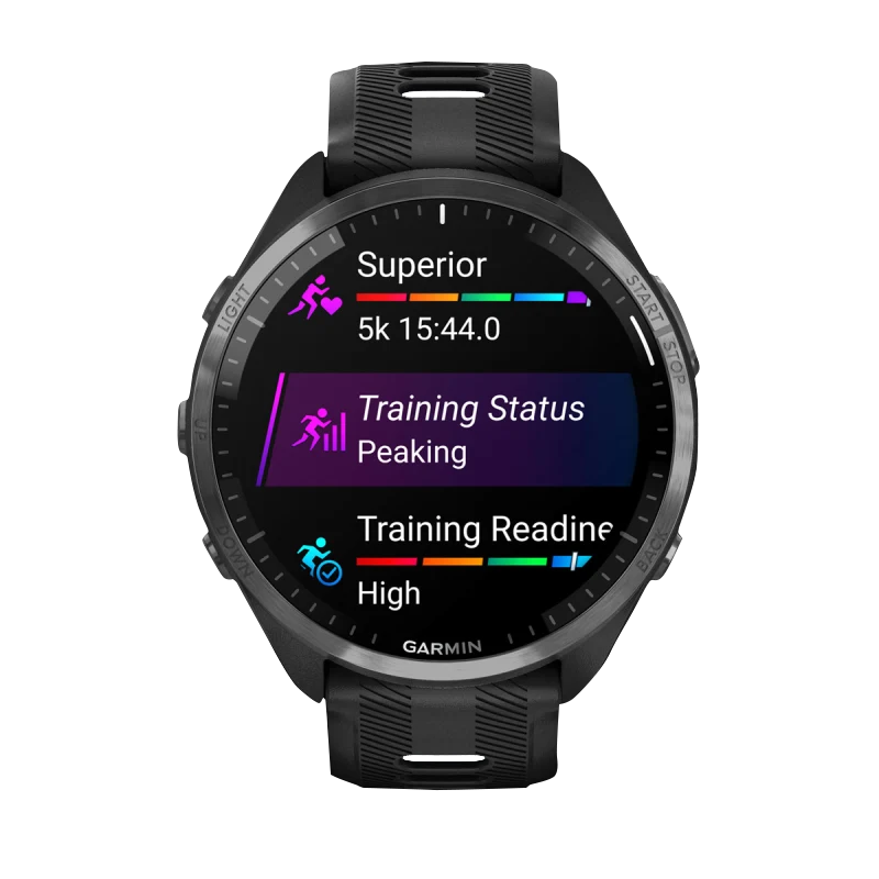 Garmin Forerunner 965, Carbon Gray DLC Titanium Bezel with Black Case and Black/Powder Gray Silicone Band (010-02809-00) by Garmin