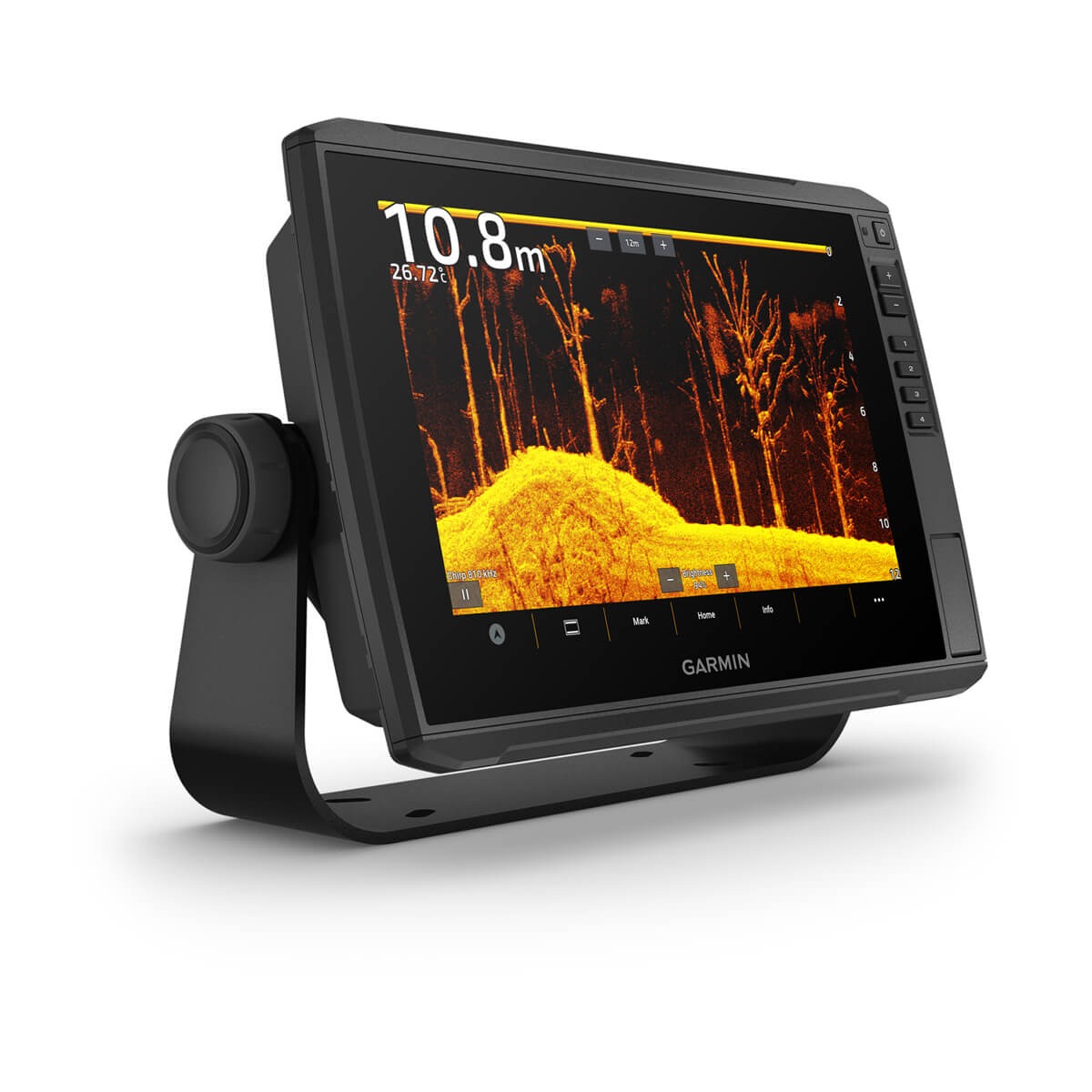 Garmin ECHOMAP Ultra 2 10-inch marine chartplotter on a mount with color sonar display