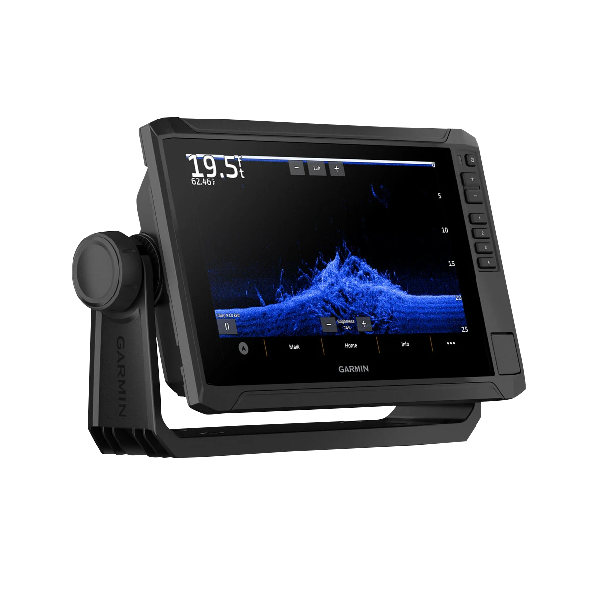 Garmin ECHOMAP UHD2 9-inch SV chartplotter on mounting stand, black marine navigation device