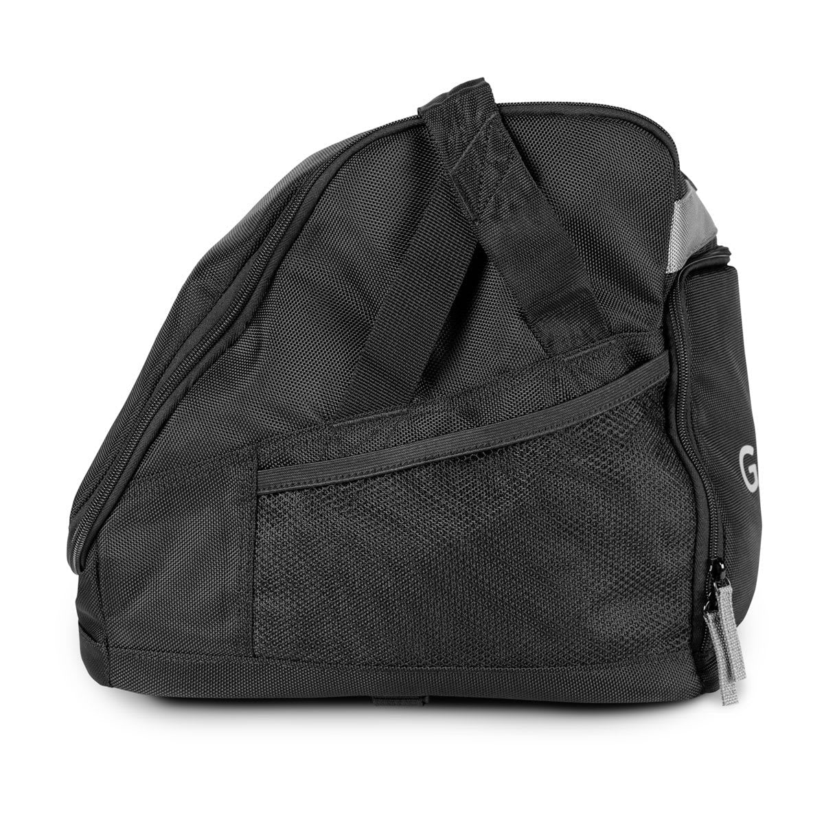 Garmin LiveScope Plus ice fishing bundle carrying bag, black with top handle and mesh pocket; Garmin logo visible.