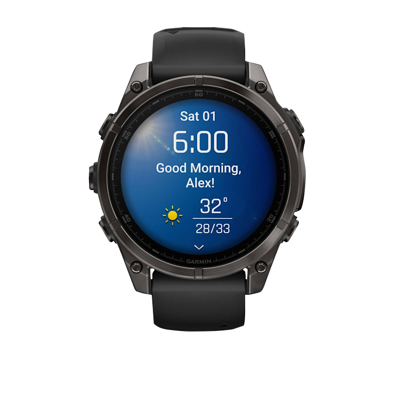 Garmin Fenix 8, 47 mm AMOLED Sapphire, Carbon Gray DLC Titanium with Black/Pebble Gray Silicone Band (010-02904-20) by Garmin