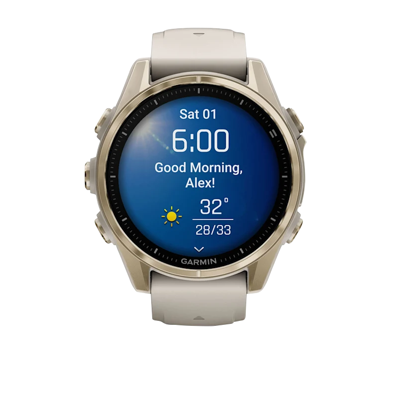 Garmin Fenix 8, 43 mm AMOLED Sapphire, Soft Gold case with Fog Gray/Dark Sandstone silicone band