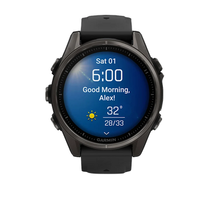 Garmin Fenix 8, AMOLED 43mm, Sapphire Carbon Gray DLC Titanium with Black/Pebble Gray Silicone Band (010-02903-20) by Garmin