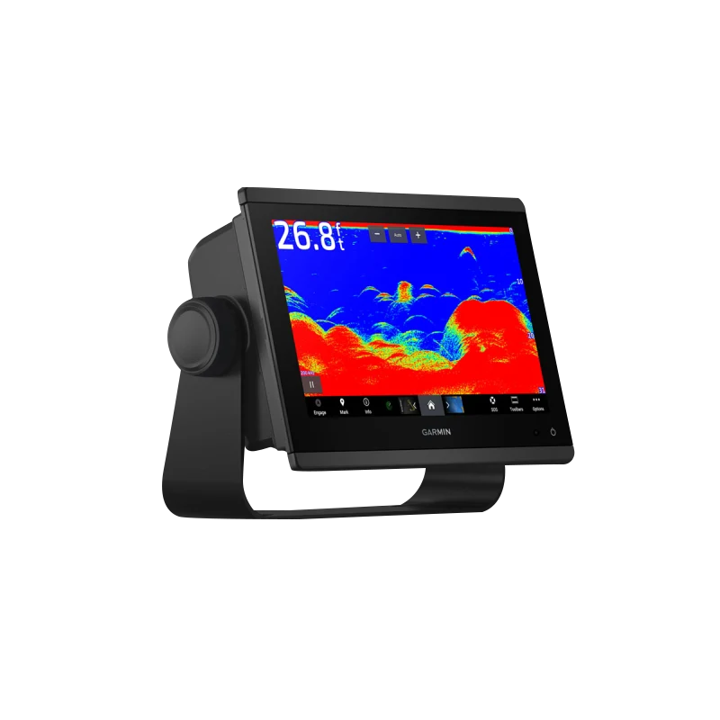 Garmin GPSMAP 943xsv marine chartplotter with SideVü, ClearVü and traditional CHIRP sonar on a black mount