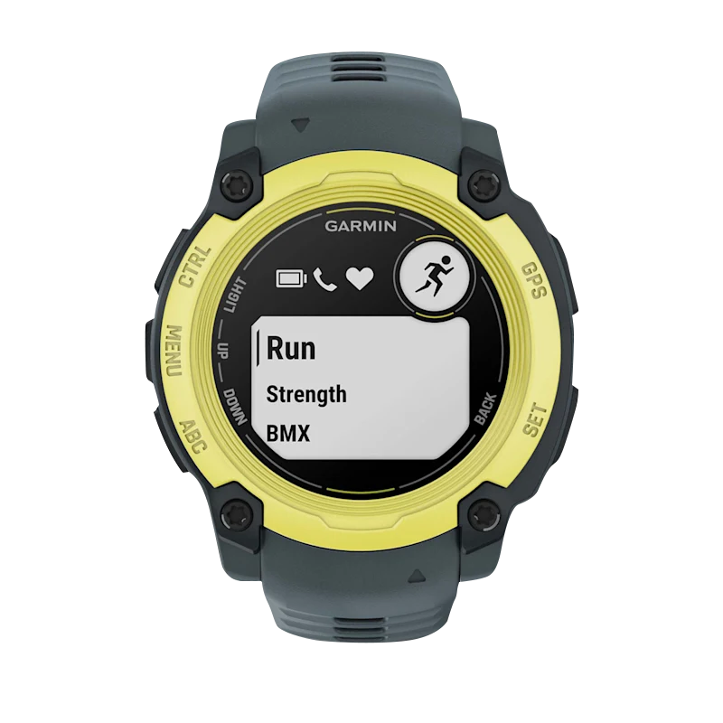 Garmin Instinct E 40mm smartwatch in electric lime with Twilight Band.