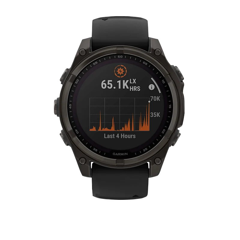 Garmin Fenix 8 smartwatch, refurbished, 51mm Solar Sapphire, carbon gray DLC titanium with pebble gray silicone band