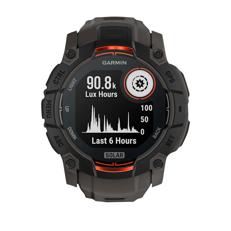 Garmin Instinct 3 Solar 50mm smartwatch, black case with charcoal band, rugged solar GPS fitness watch