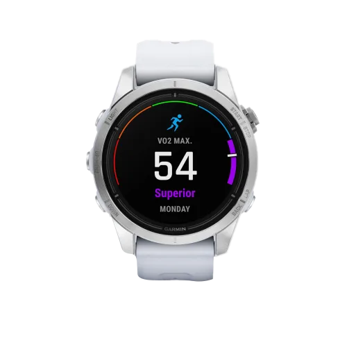 Garmin Epix Pro Gen 2 42mm smartwatch with Whitestone band and silver case