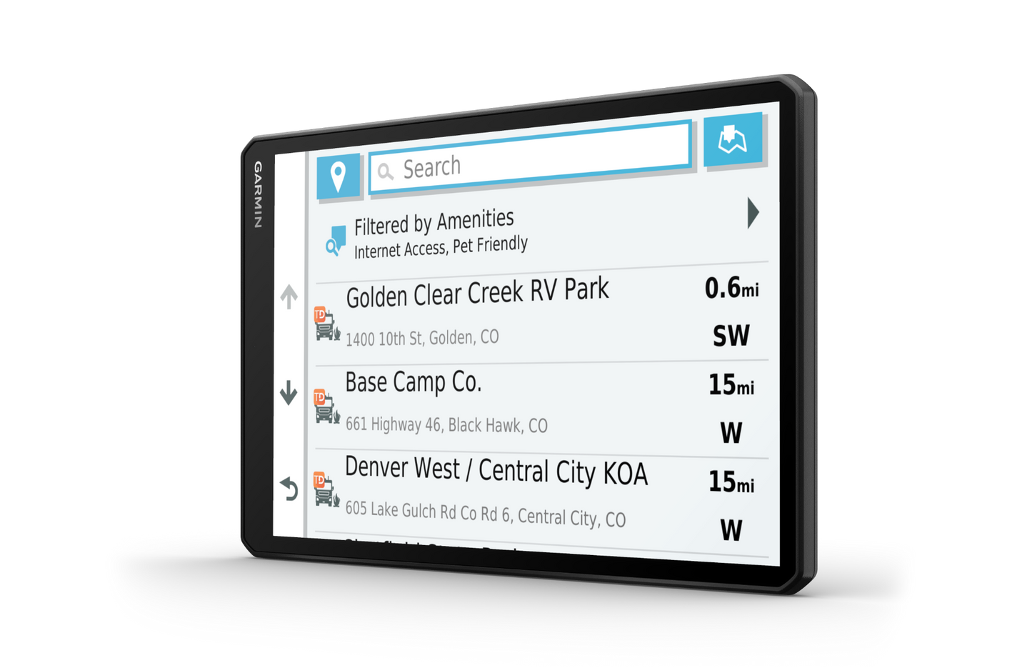 Garmin RV 1090 GPS navigation system with black bezel for RVs