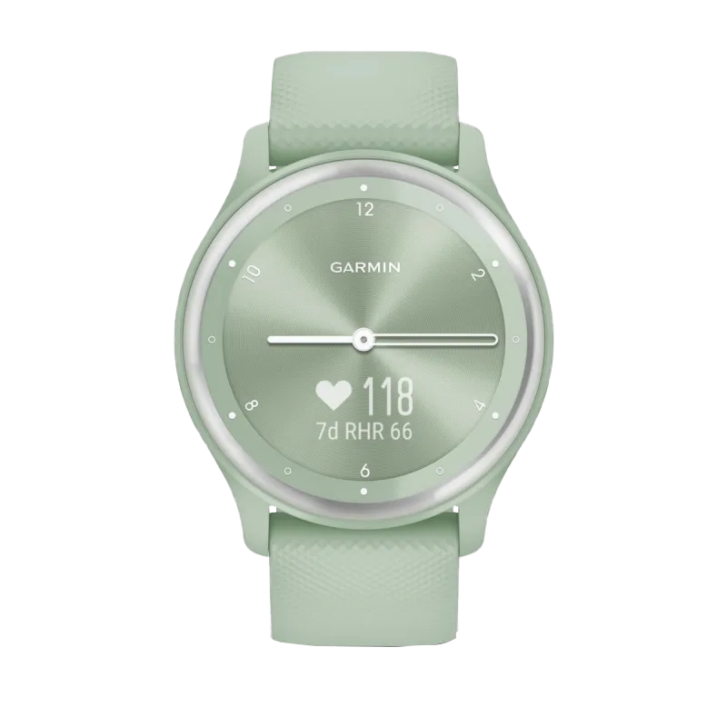 Garmin Vivomove Sport mint case and silicone band with silver accents smartwatch, Garmin Certified Refurbished