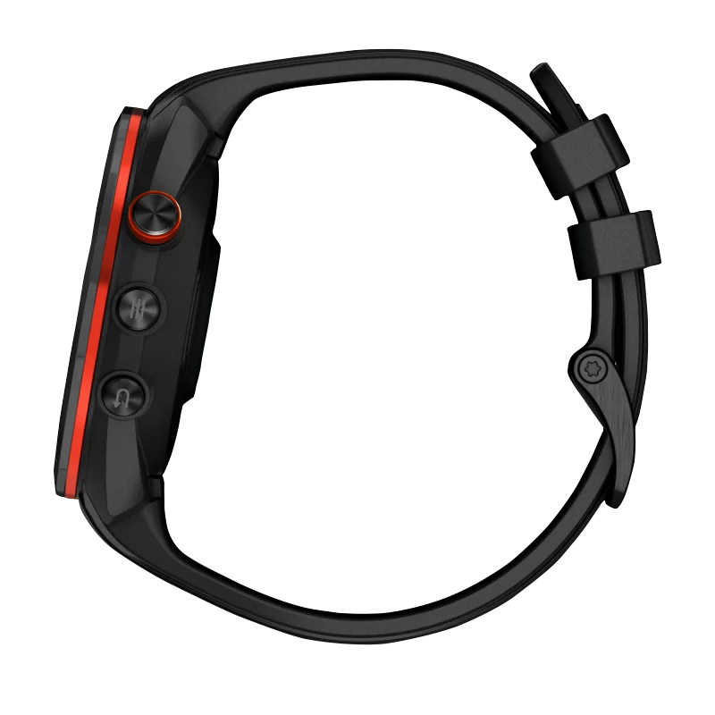 Garmin Approach S70 smart watch, 47 mm black ceramic bezel with red accents and black silicone band