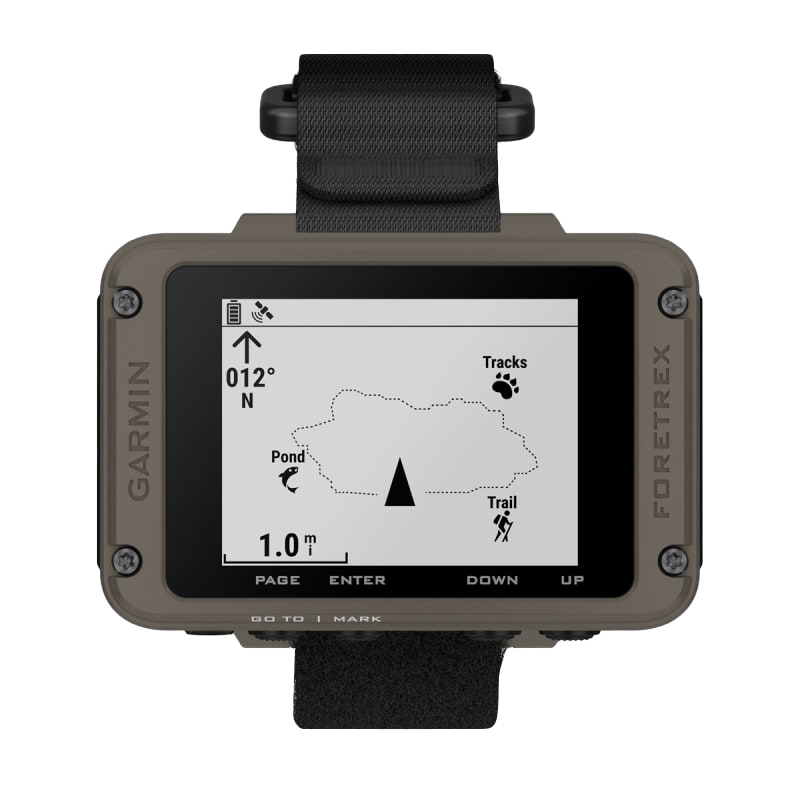 Garmin Foretrex 901 Ballistic Edition wrist-mounted GPS navigator with olive case and black strap