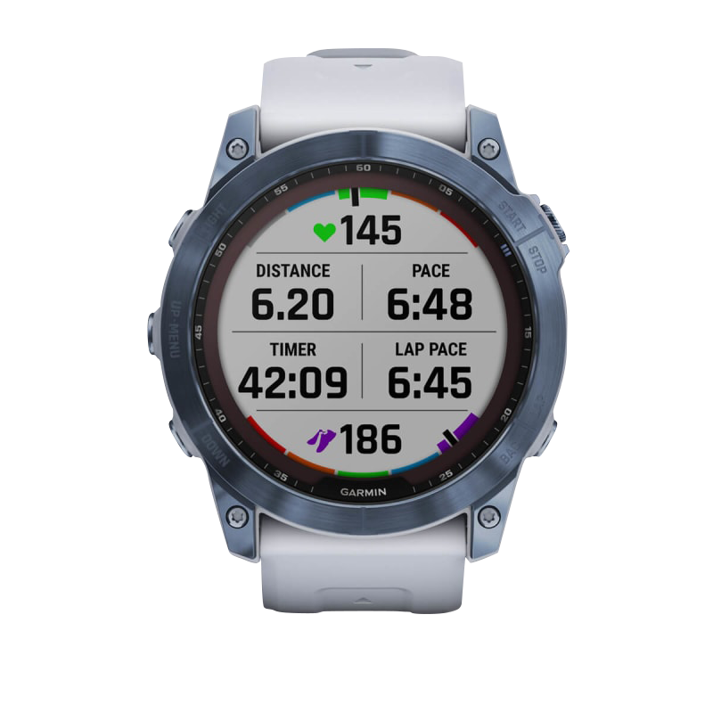 Garmin Fenix 7X, Sapphire Solar, Mineral Blue Titanium w/ Whitestone Band (Garmin Certified Refurbished) by Garmin