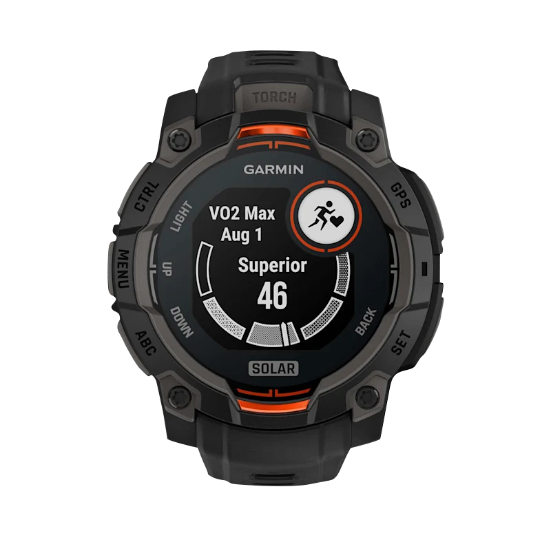 Garmin Instinct 3 Solar smartwatch, 45mm, black with orange accents and black band
