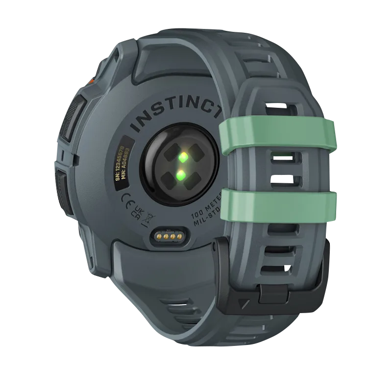 Garmin Instinct 3 AMOLED smartwatch, 50mm Neo Tropic with Twilight Band, gray body and green strap