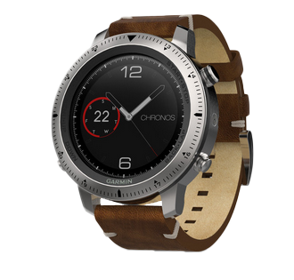 Garmin Fenix Chronos GPS smartwatch with brown leather band, certified refurbished