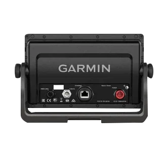 Garmin GPSMAP 722 marine chartplotter back view showing ports and Garmin logo