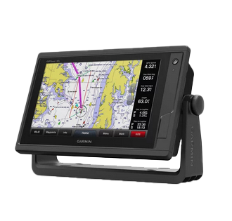 Garmin GPSMAP 922xs marine chartplotter with black casing and touchscreen displaying nautical chart