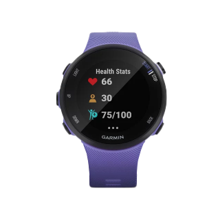 Garmin Forerunner 45S Iris smartwatch with purple strap and black bezel